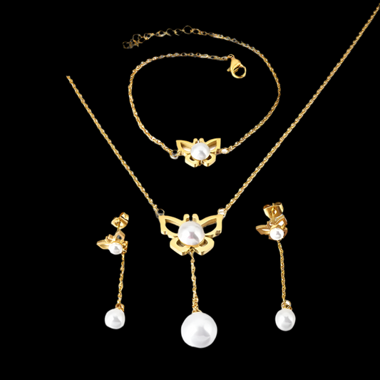 Conjunto de Cadena, Pulsera y Pendientes de Acero de Titanio