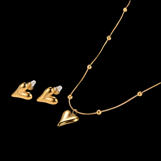 Collar y Pendientes de Acero Inoxidable en forma de Corazón