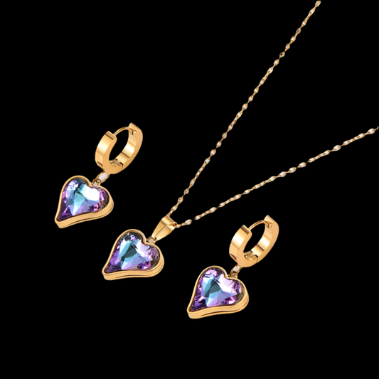 Collar y Pendientes de Acero Inoxidable en forma de Corazón