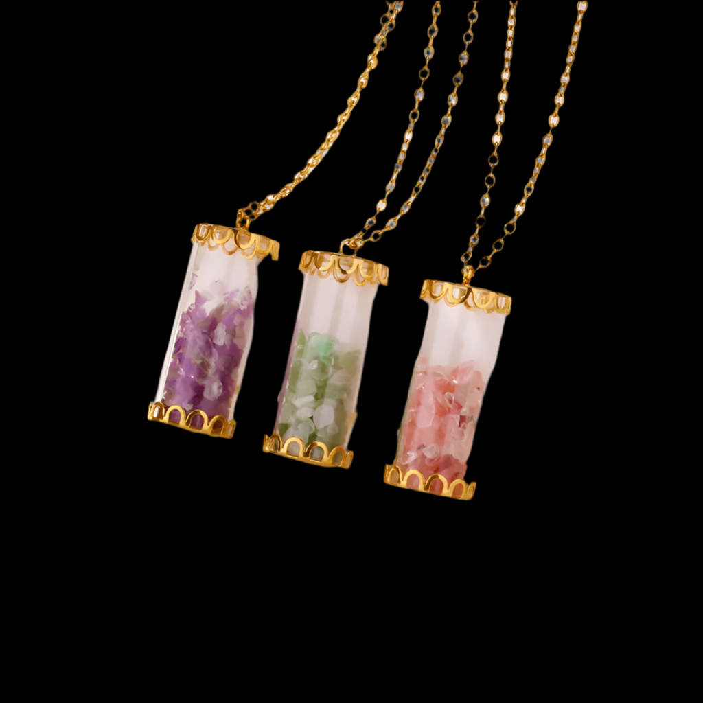 Collar con Colgante de Cristal en forma de cilindro creativo