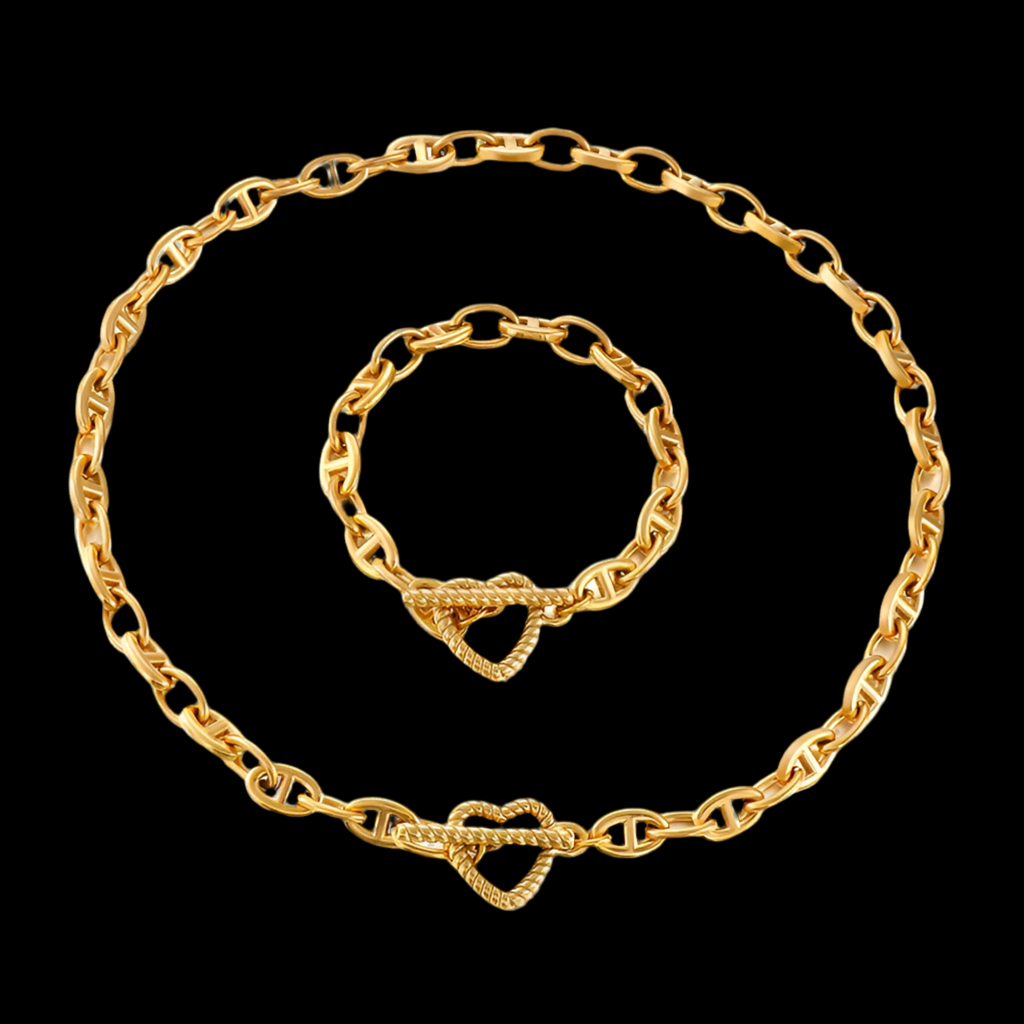 Conjunto de Cadena y Pulsera de Corazón de Moda de Acero de Titanio