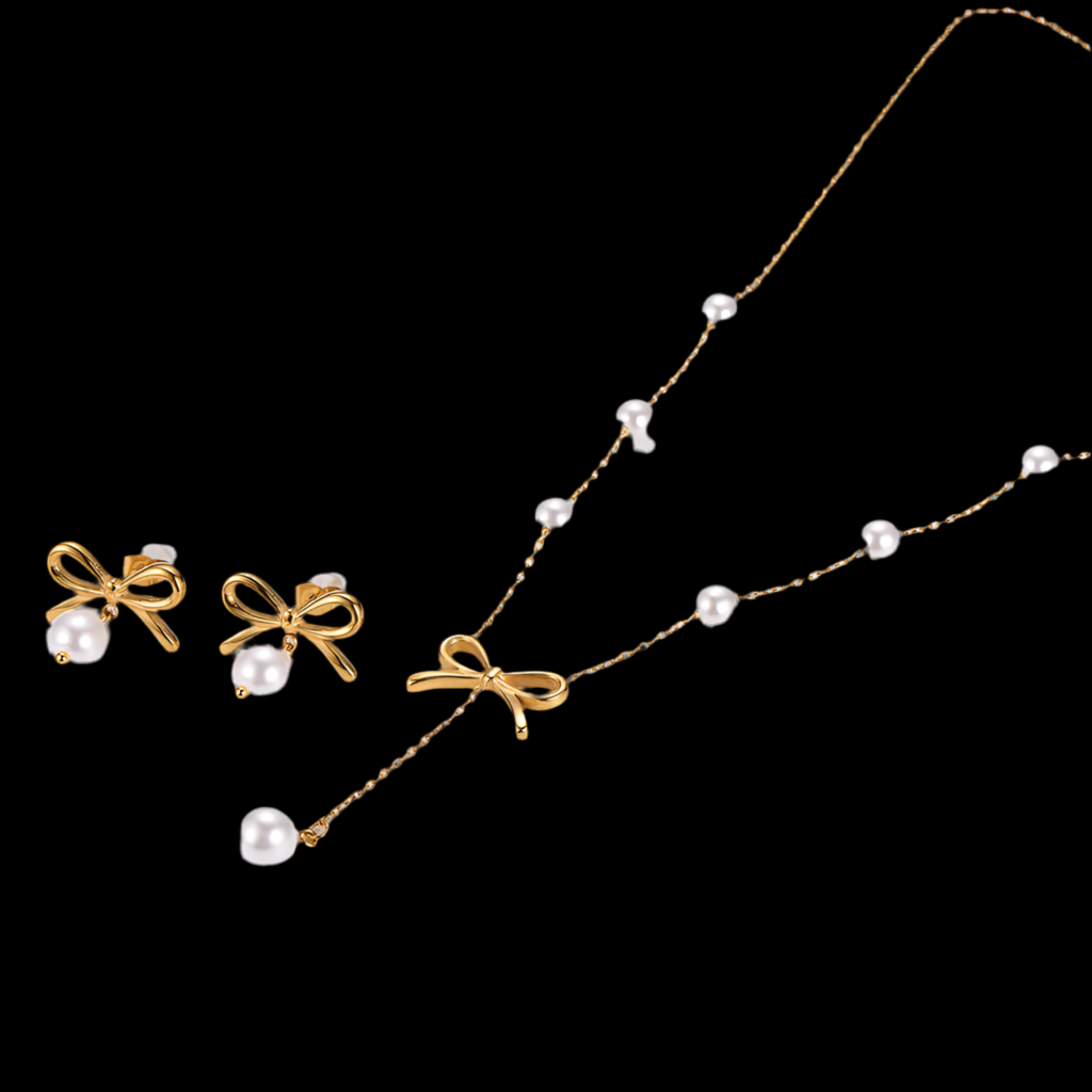 Collar y Pendientes de Acero Inoxidable con Nudo de Lazo