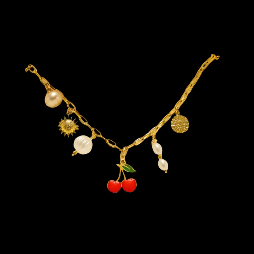 Collar de Cerezo Chapado en Acero Inoxidable con Múltiples Colgantes