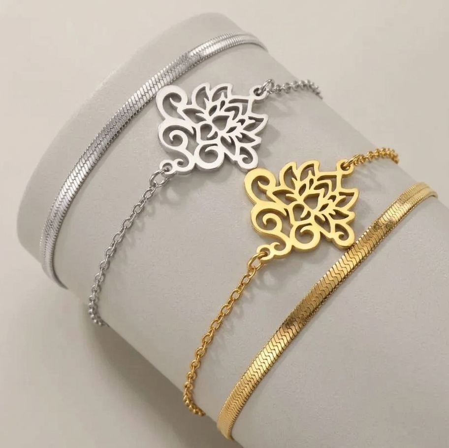 Pulsera de Doble Agujero con Rizos Huecos de Acero Inoxidable.