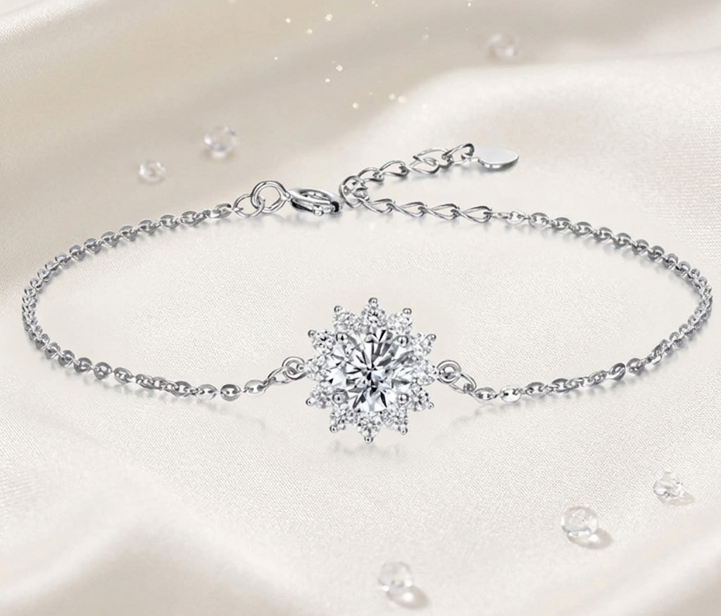Pulsera de moissanita de girasol de Plata pura S925.