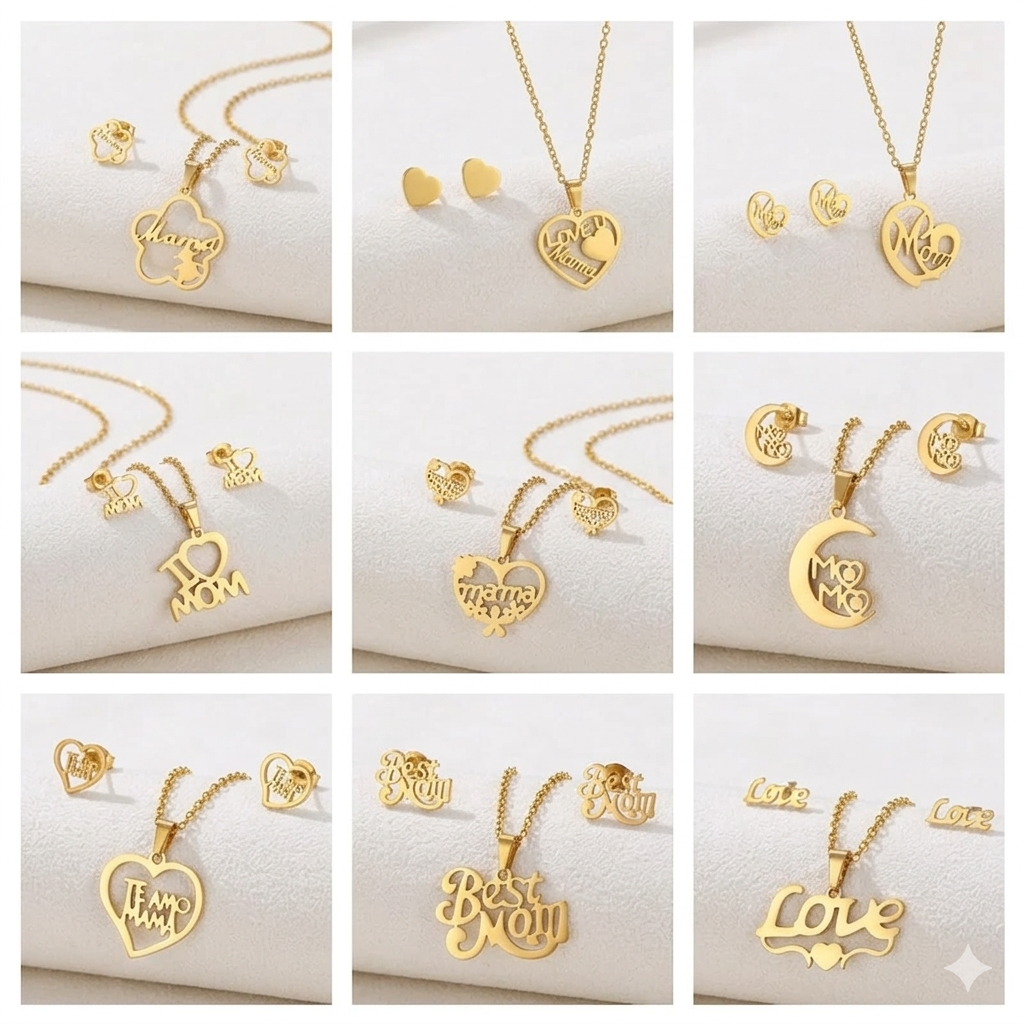 Conjunto de Pendientes y Collar de Acero Inoxidable Dedicado a las Madres.