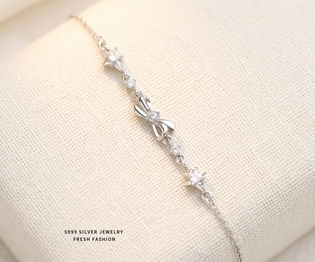 Pulsera Starburst de Nudo de Mariposa de Plata S999.