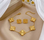 Conjunto de Pendientes y pulsera con diseño de flores tridimensionales, de acero de titanio con baño UV.