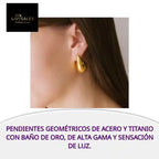 Pendientes geom&eacute;tricos de acero y titanio con ba&ntilde;o de oro, de alta gama y sensaci&oacute;n de luz. by@Outfy